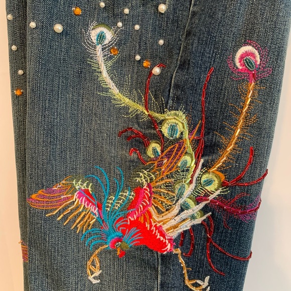 Cache Beaded Embroidered Bird Red Lace Capri 14 - Picture 11 of 15